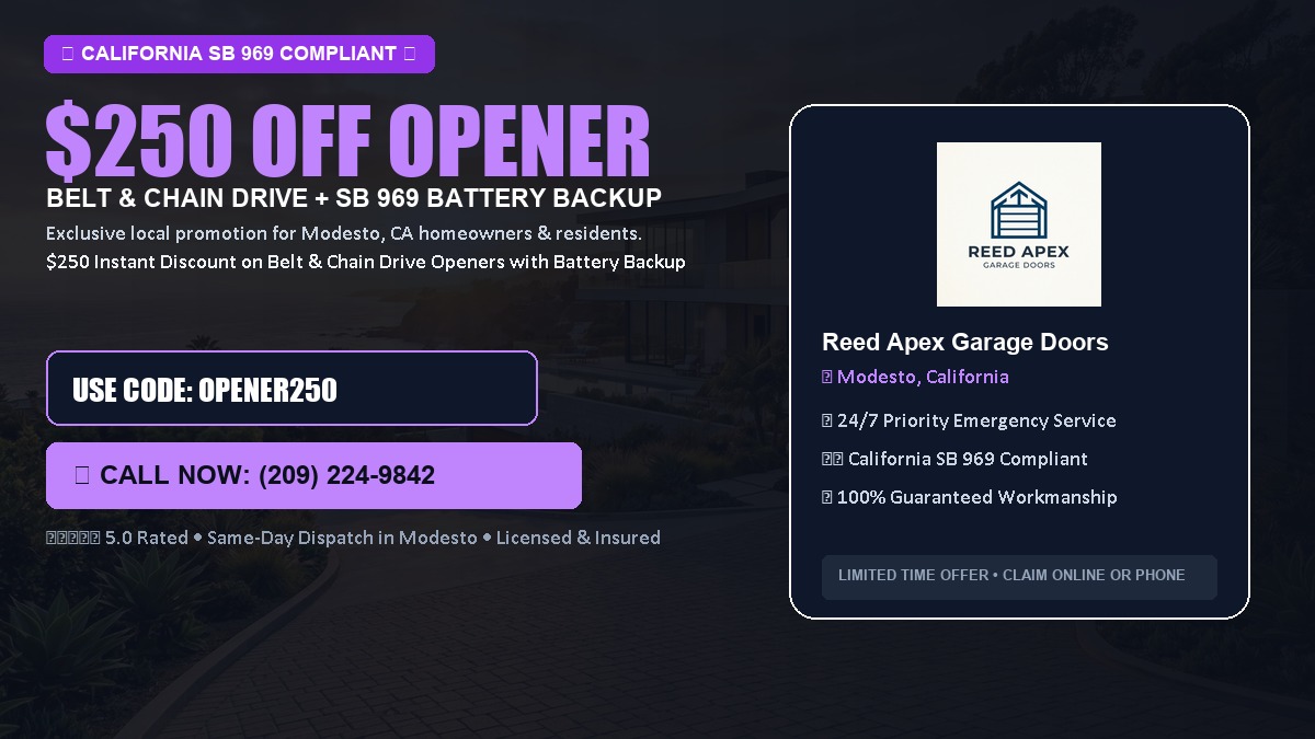 $250 OFF Smart Garage Door Opener Installation (Belt & Chain Drive with California SB 969 Battery Backup) in Modesto, CA
