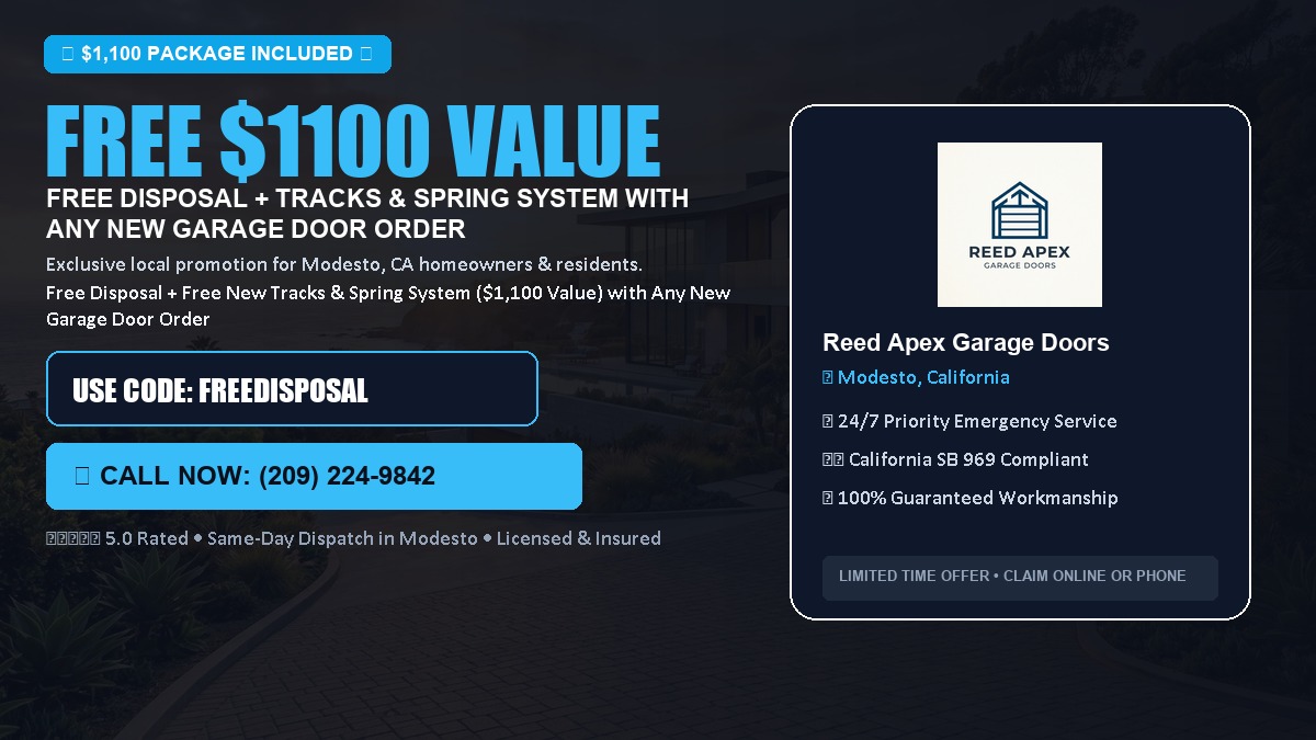 Free Disposal + Free New Tracks & Spring System with Any New Garage Door Order ($1100 Value) in Modesto, CA